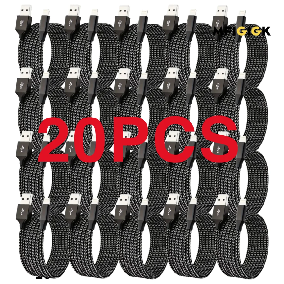 

MFIGlGK 20 шт. плетеный USB-кабель Lightning-USB длиной 10 футов для iPhone 14/13/12/11/ XS/ XR/8/7/6/5 шнур для быстрой зарядки