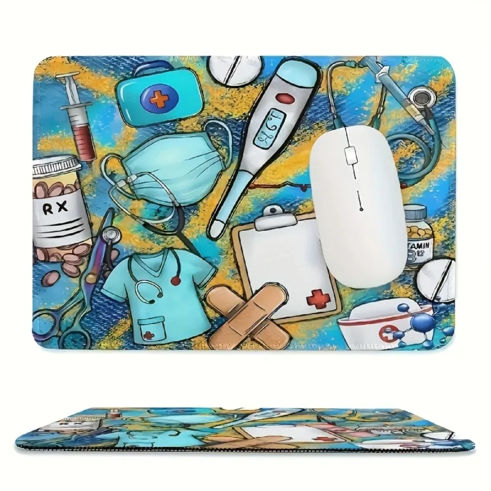A 2D Flat Ergonomic Mouse Pad Designed for Nurses, Featuring a Non-Slip Rubber Base And a Washable Medical Symbol Design