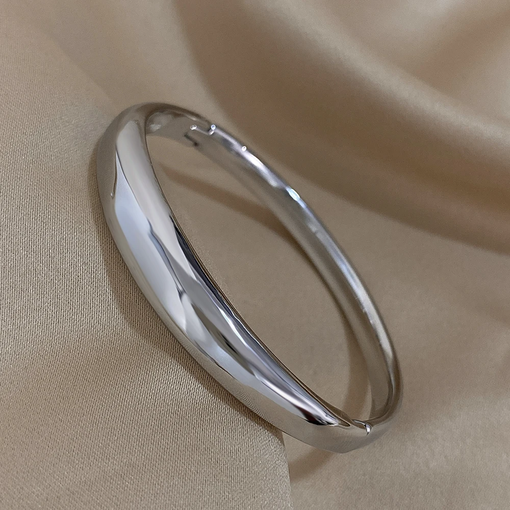 Classic Glossy Thick Curve Bracelet Stainless Steel Bangle for Women Men Cuff Wirstband Smooth Waterproof Charm Bracelet Jewelry
