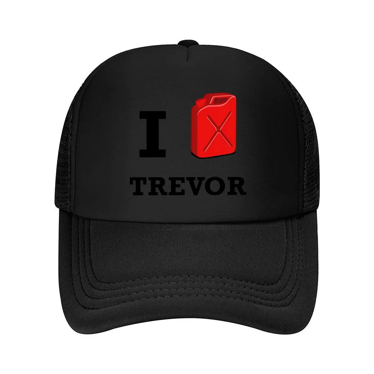 Личная тематическая бейсболка с рисунком «I LOVE TREVOR» и символом газовой банки для личного применения — сетчатая бейсболка в культурном дизайне