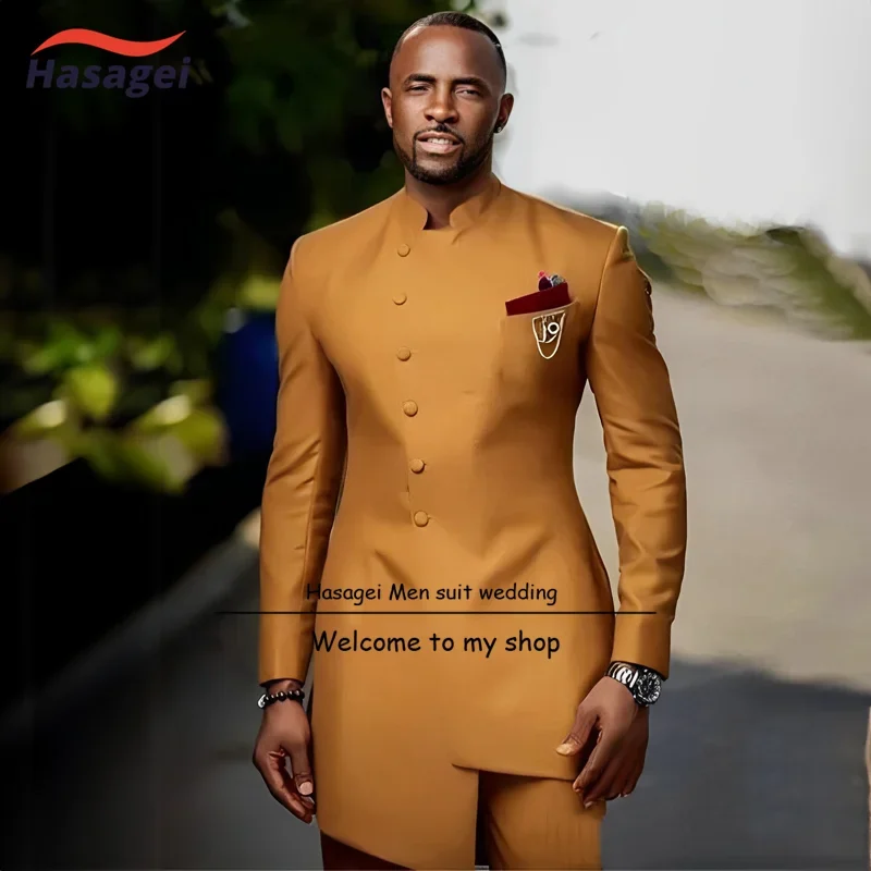 African Style Men's Suit 2 Piece Wedding Tuxedo Groom Multiple Color Long Jacket Customized Elegant Suit for Mens