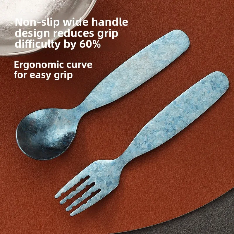 Pure Titanium Crystal Children's Fork Spoon Set Baby Portable Auxiliary Food Spoon Titanium Cutlery Set Non-fading Short Sleeve