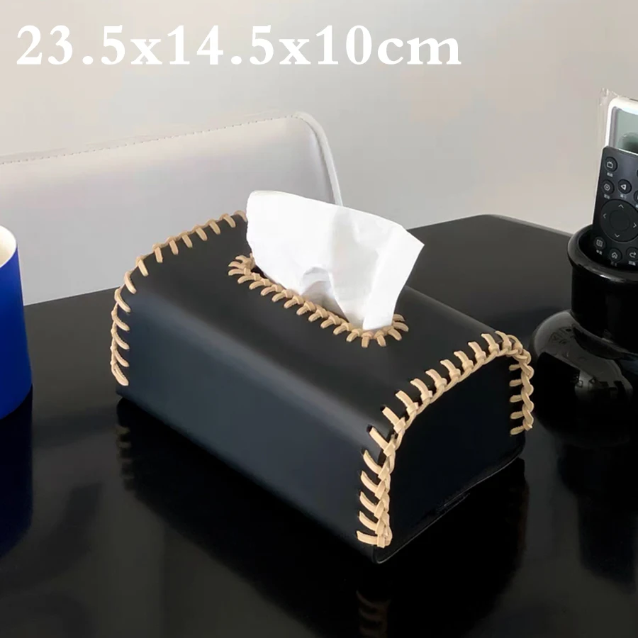 Light Luxury Woven Tissue Box Leather Suction Napkin Paper Box Household Dining Table Coffee Table Living Room Decoration