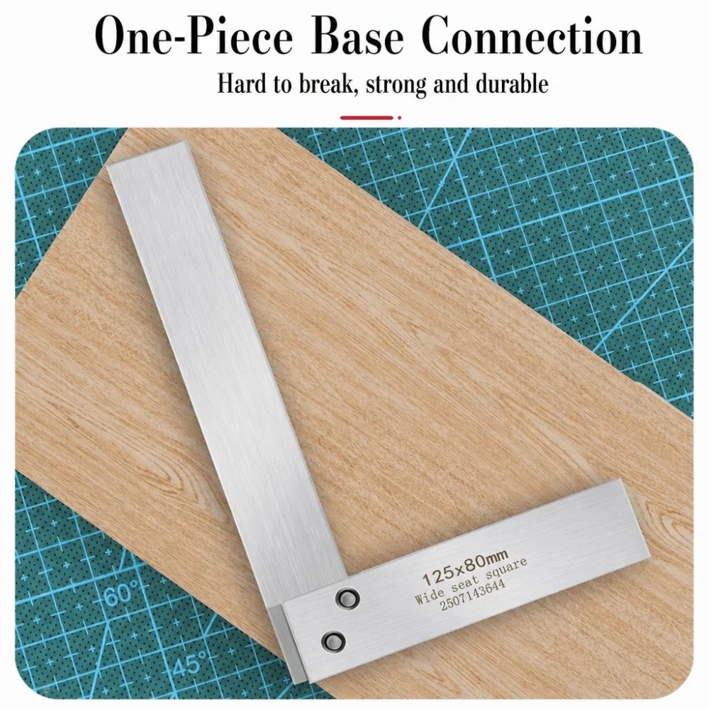 Carbon Steel Try Square High Precision 90° L-Square Ruler Thickened Body Wide Base Right Angle Ruler Woodworking Measurement