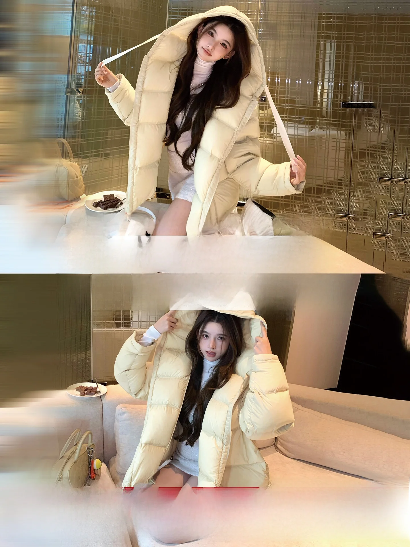 

Okaaay Cloud Doughnut Detachable Hood 90 White Du down Jaet Women's Thi Warm Winter Coat Korean Sle Commute Faion