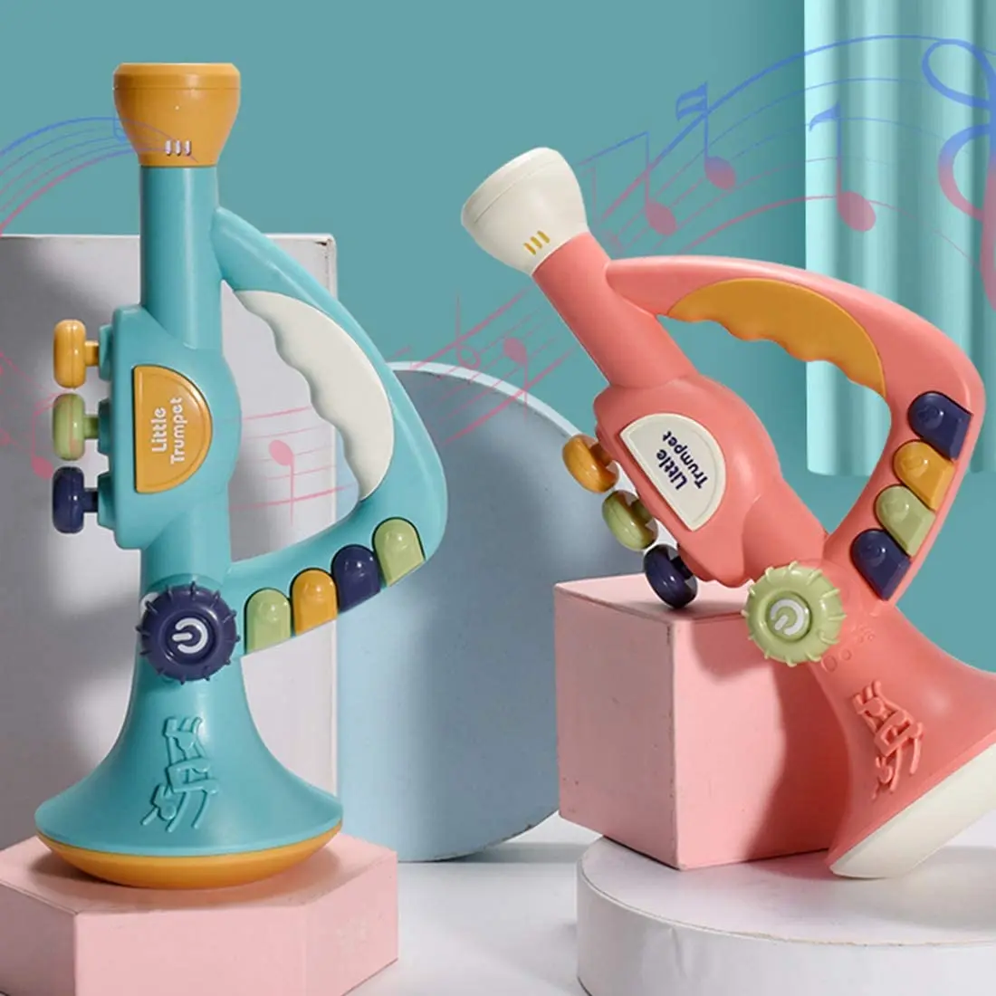 Tromba giocattolo in plastica per bambini tromba con musica e luci giocattolo educativo per strumenti musicali per bambini piccoli (B)