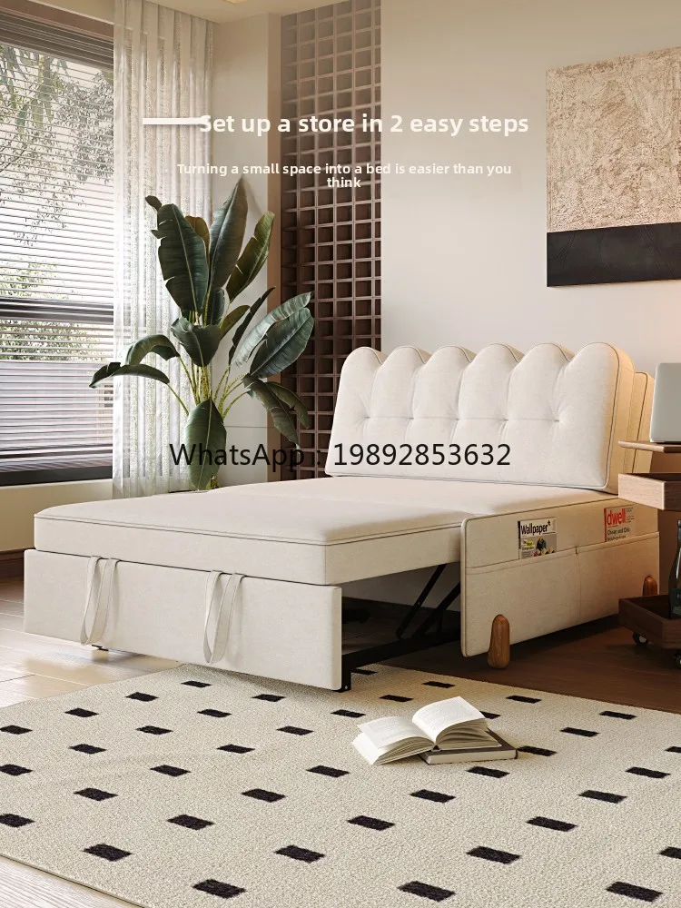 YFY Wooden Art Cream Style Sofa Bed Small Apartment Living Room Extendable and Washable Sofa Set