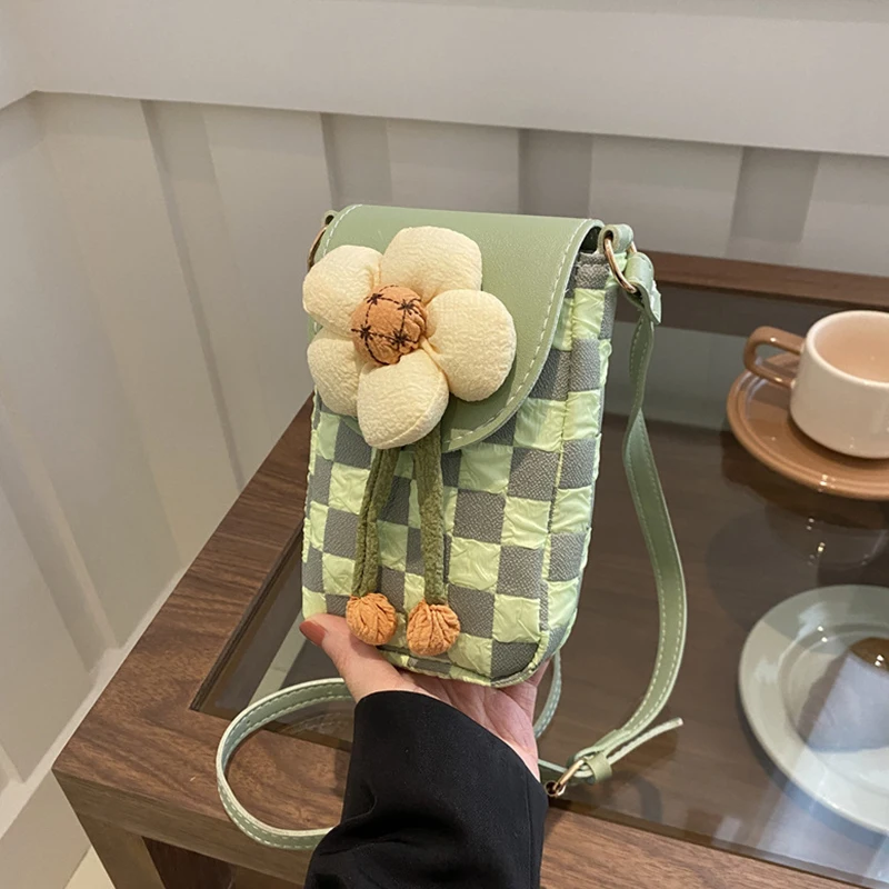 Bolsa versátil crossbody telefone, elegante xadrez floral e elegante, novo