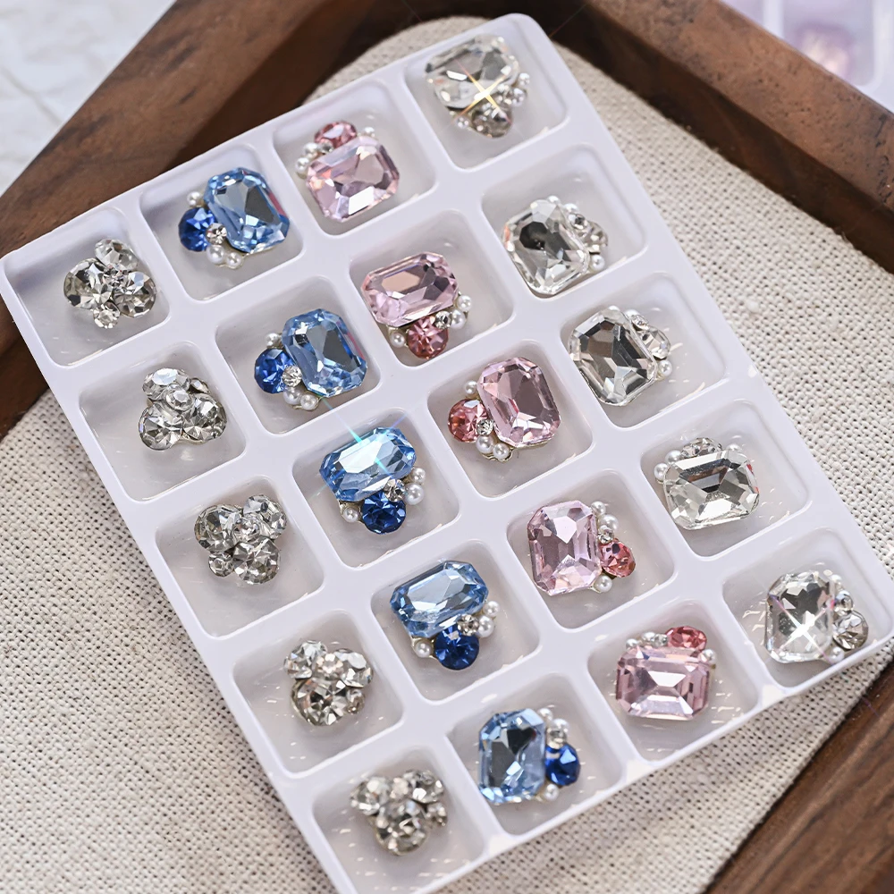 20Pcs 3D Glass Stacked Diamond Nail Art Decorations Luxury Clear/Pink/Blue Pile Rhinestones Nail Charms DIY Manicure Accessories