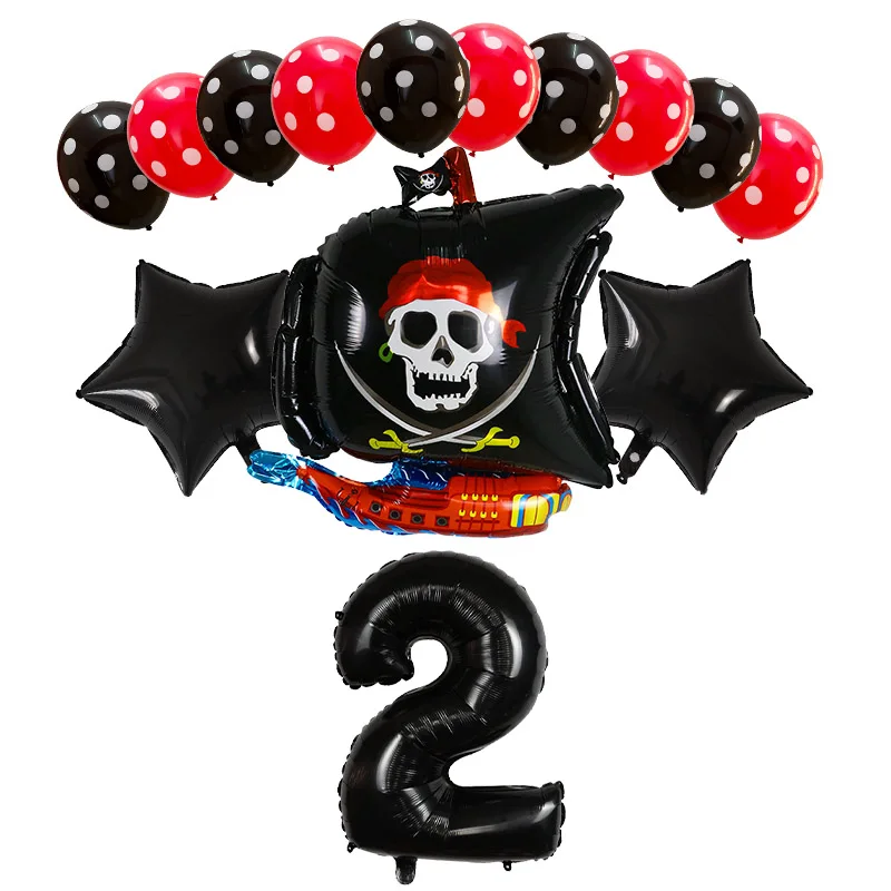 14pcs Pirate Ship Balloons Polka Dot Skull Helium Balloon Boy Birthday Party Decoration Baby Shower Halloween Party Decor Globos