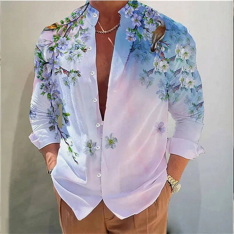 

Men's long sleeve shirt with printed collar, casual designer clothing, comfortable top, outdoor urban fashion,2024