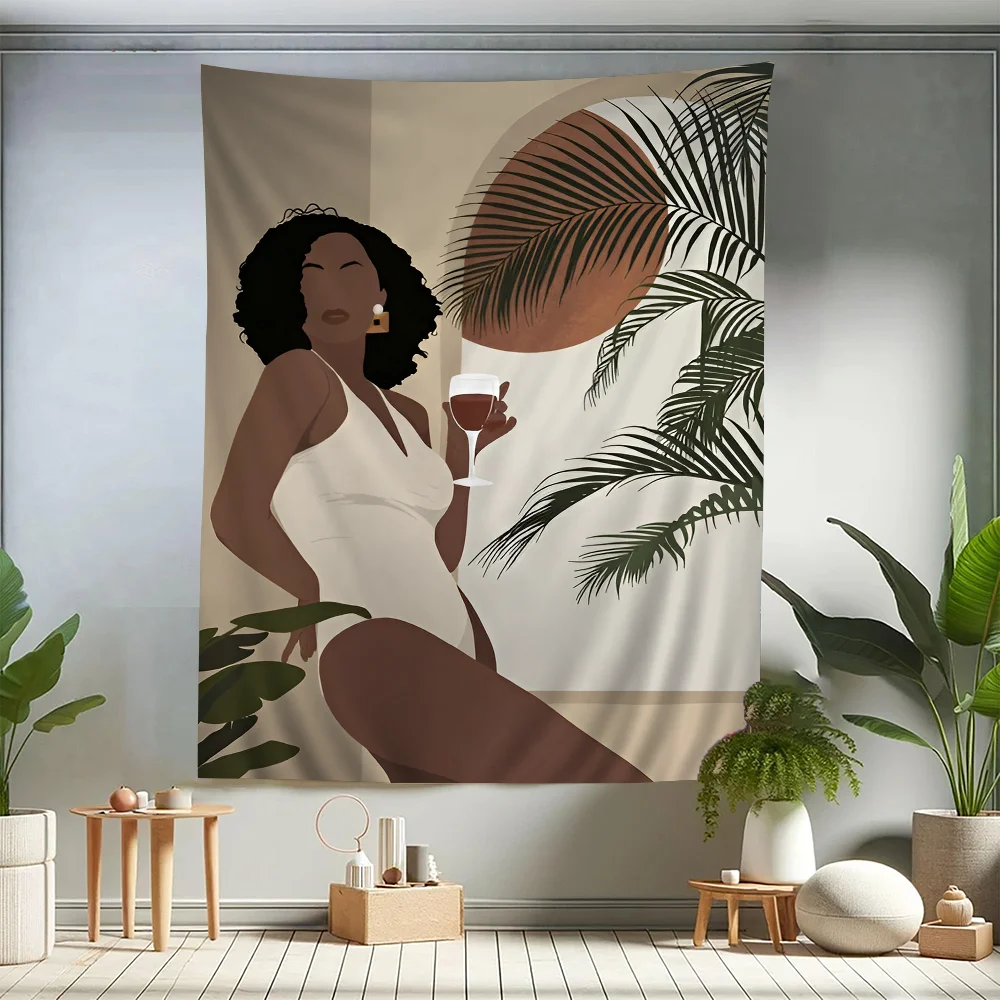 

African Black Woman Life DIY Wall Tapestry Hippie Flower Wall Carpets Dorm Decor Wall Art Decor