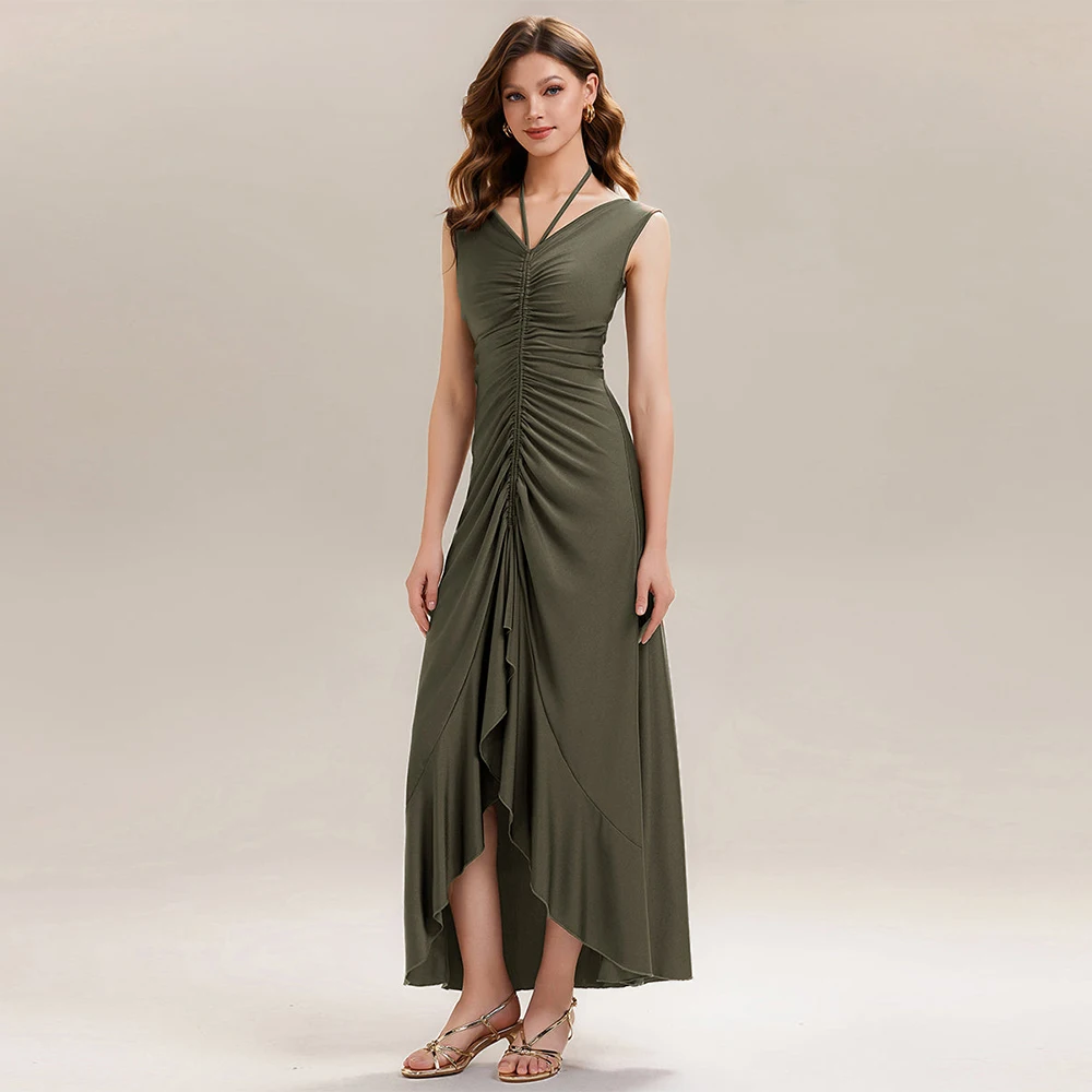 BAZIIINGAAA Party Dress A Sleeveless V-Neck High Stretch Bodycon Maxi Dress with Ruffles Evening Dresses