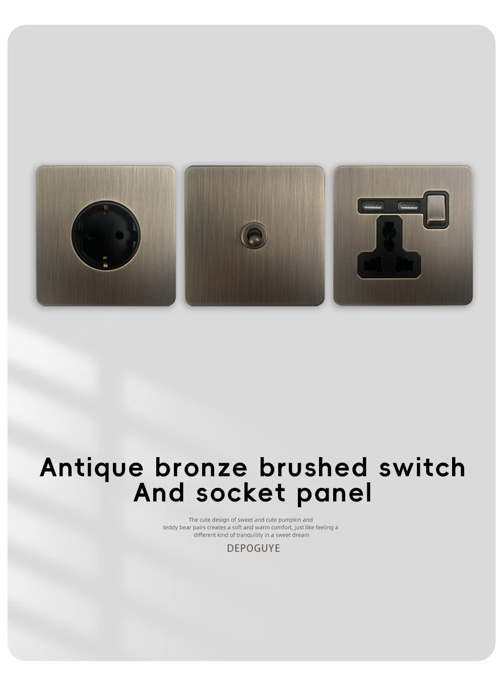 Retro Metal Brushed Antique Stainless Steel Push Button Switch Panel UK 13A Socket with USB Phone Charging for Home Improvement