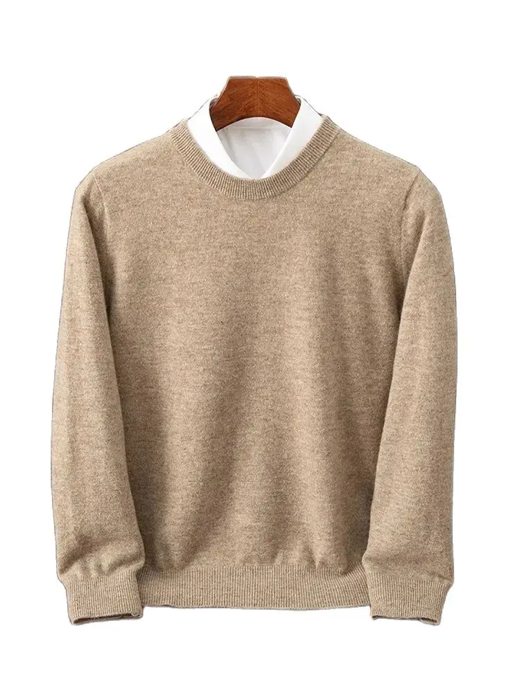 

Autumn and Winter New Thickened Men's Sweater Pure Wool Knit Pullover Solid Color round Neck Long Sleeve Warm and Comfortable