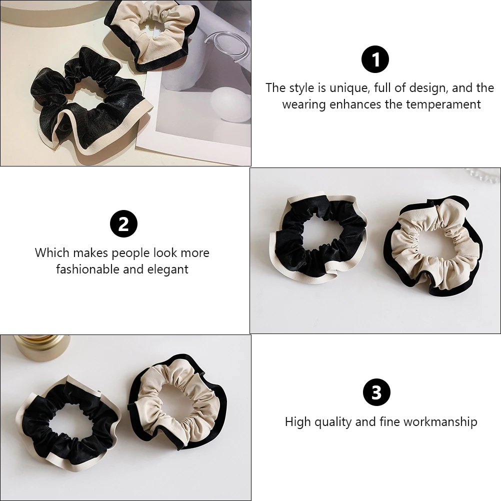 

2pcs Hair Ties Color Matching Elastic Bands For Women Scrunchy Rings Accessories Black Beige Durable Non-Damaging