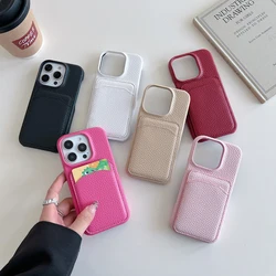 Lychee Leather Card Pocket Phone Case for iPhone 16 Pro Max 15 14 Plus 13 12 11 Classic Business Cards Holder Cover