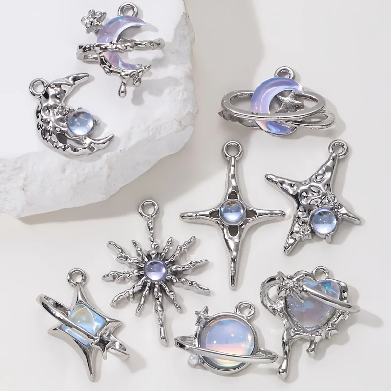 5 szt. New Star Moon emalia Charms Blue Fashion Y2K wisiorki do robienia ręcznie robionych odkryć akcesoria naszyjnik biżuteria