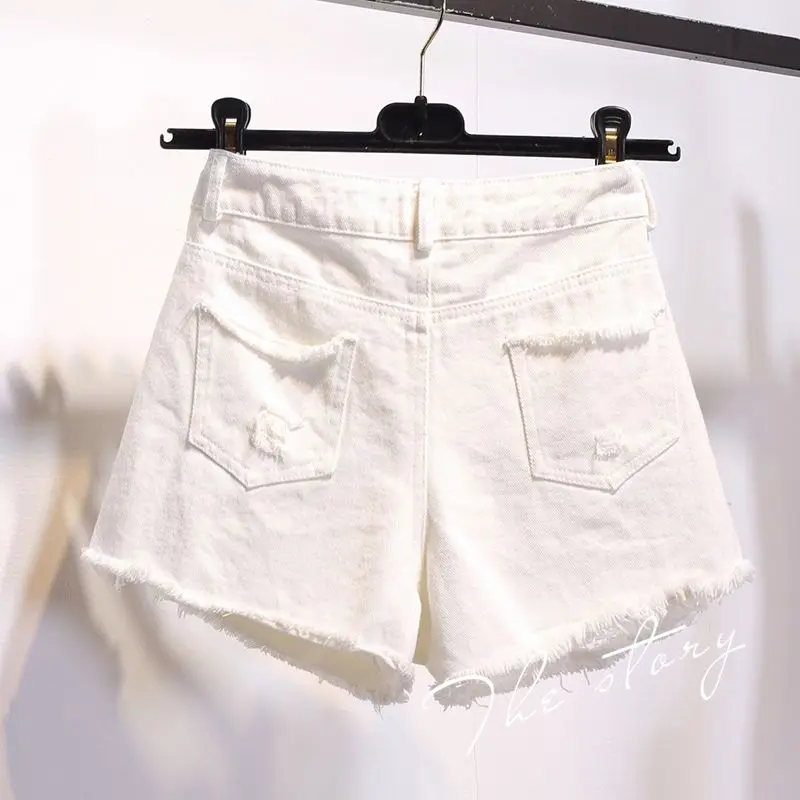 2024 Spring/Summer Plus Size Women's Fat MM High Waist Denim Shorts Women's Loose Ragged Edge Wide Leg Hot Pants