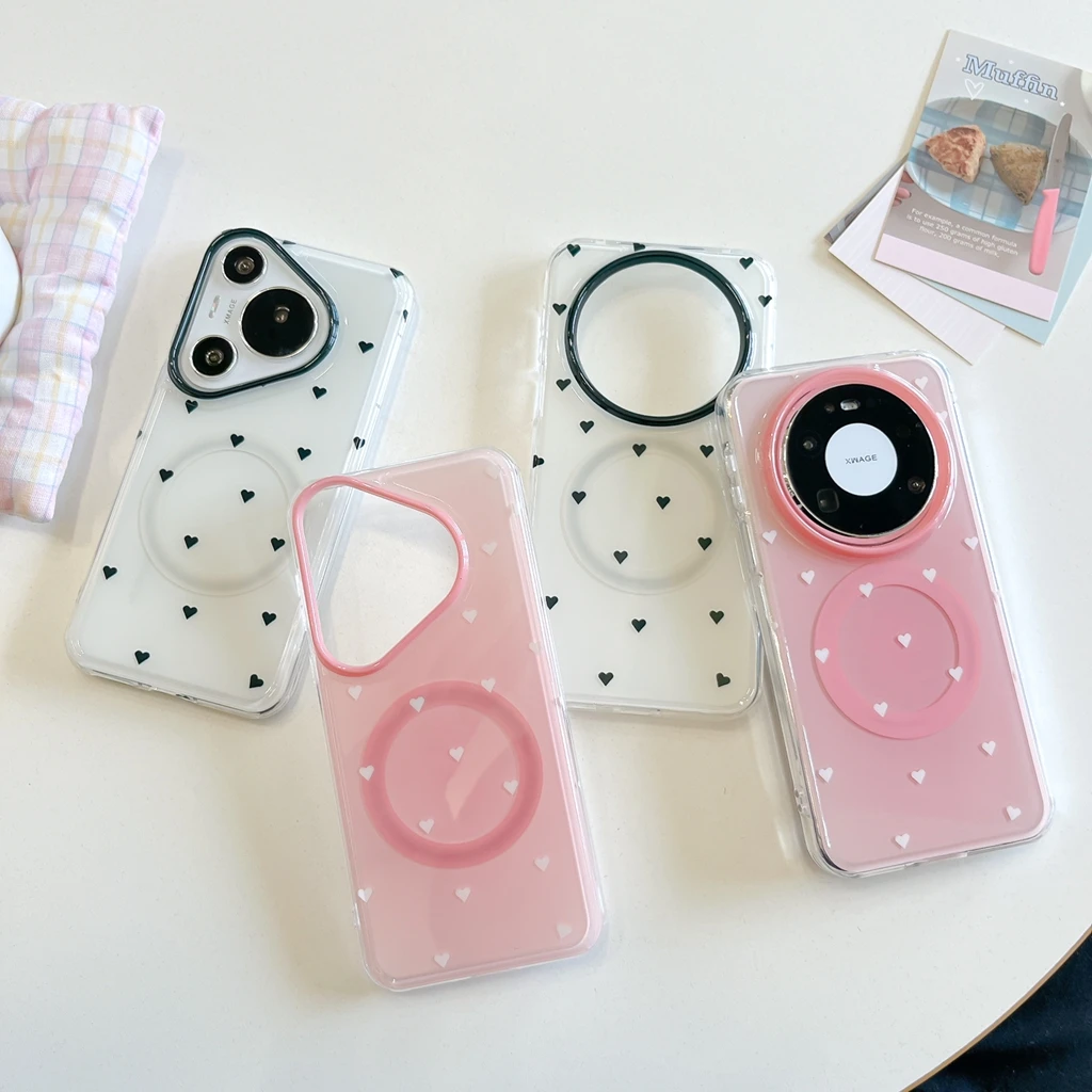 Sweet Minimalist Heart Pattern Magnetic Wireless Charging Shock Proof Phone Case for Huawei Pura 90 80 70 Mate 80 70 Pro Max