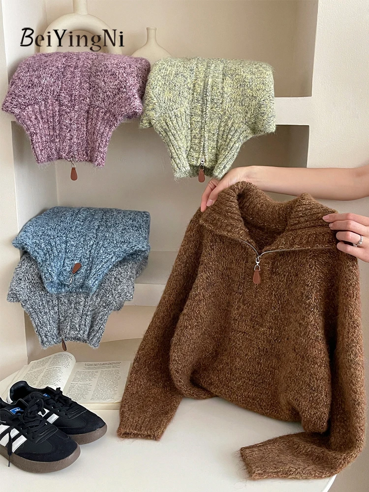 

Beiyingni Women's Vintage Sweater Korean Winter Loose Long Sleeve Knitted Outwear Pullover Street Harajuku Fashion Jumper 2025