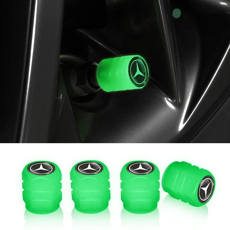 4Pcs Car Tyre Luminous Valve Cap Valves Nozzles Accessories Fit For Mercedes Benz AMG A B C E S Class GLC GLK GLE GLA CLA GLB