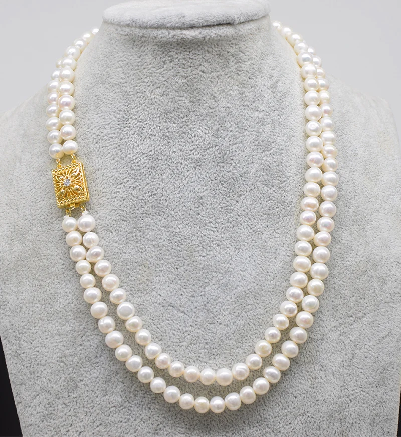 

SET 2/3rows freshwater pearl white near round 7-8mm necklace BRACELET 19-20inch FPPJ wholesale beads nature