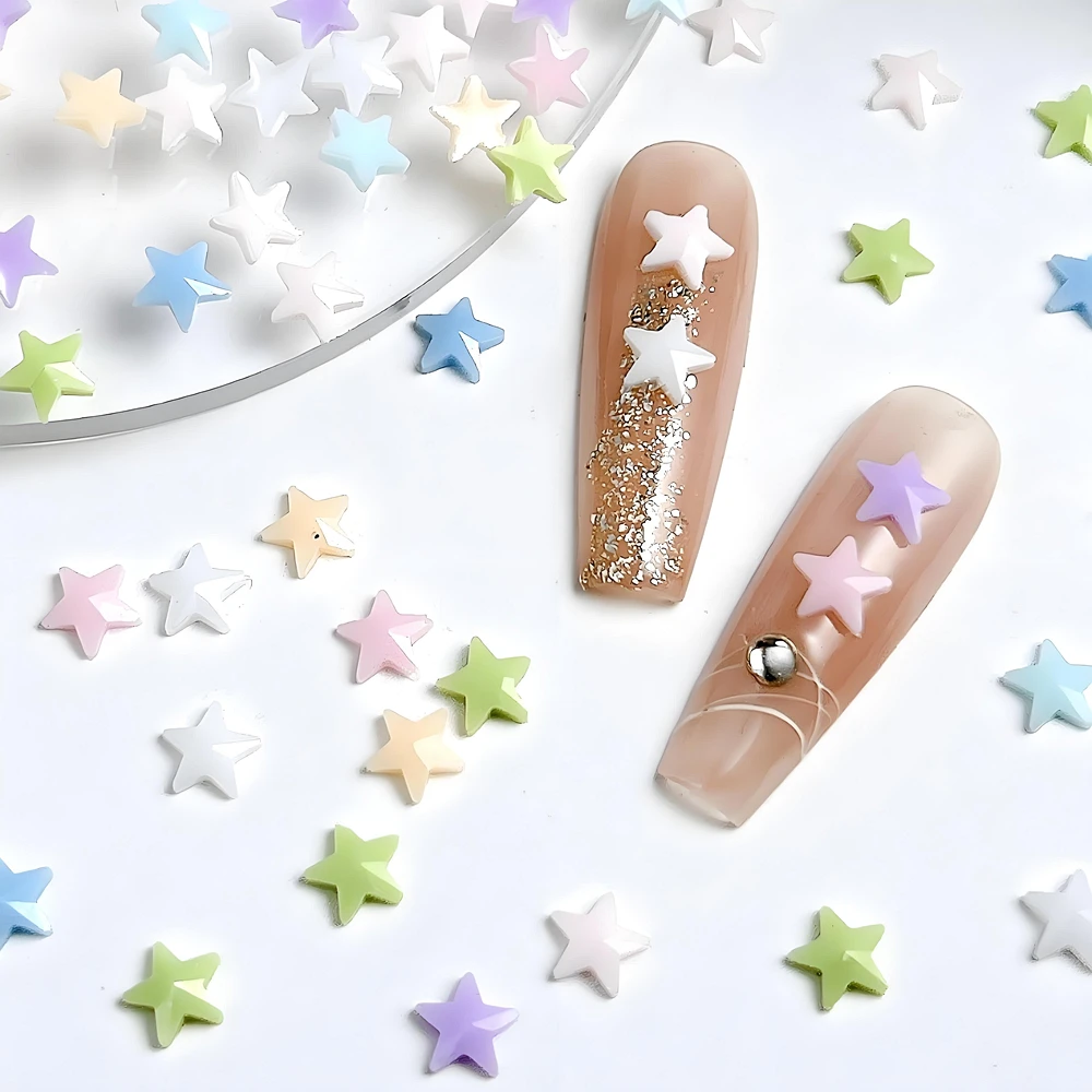 50PC Macaron Colors 6mm 3D Acrylic Stars Nail Art Charms Parts Accessories For Manicure Decor Nails Decoration Supplies Material