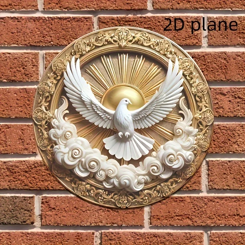 2D Flat, 2D Flat Bible Theme Pigeon Printed Wooden Pendant (20cm/8 