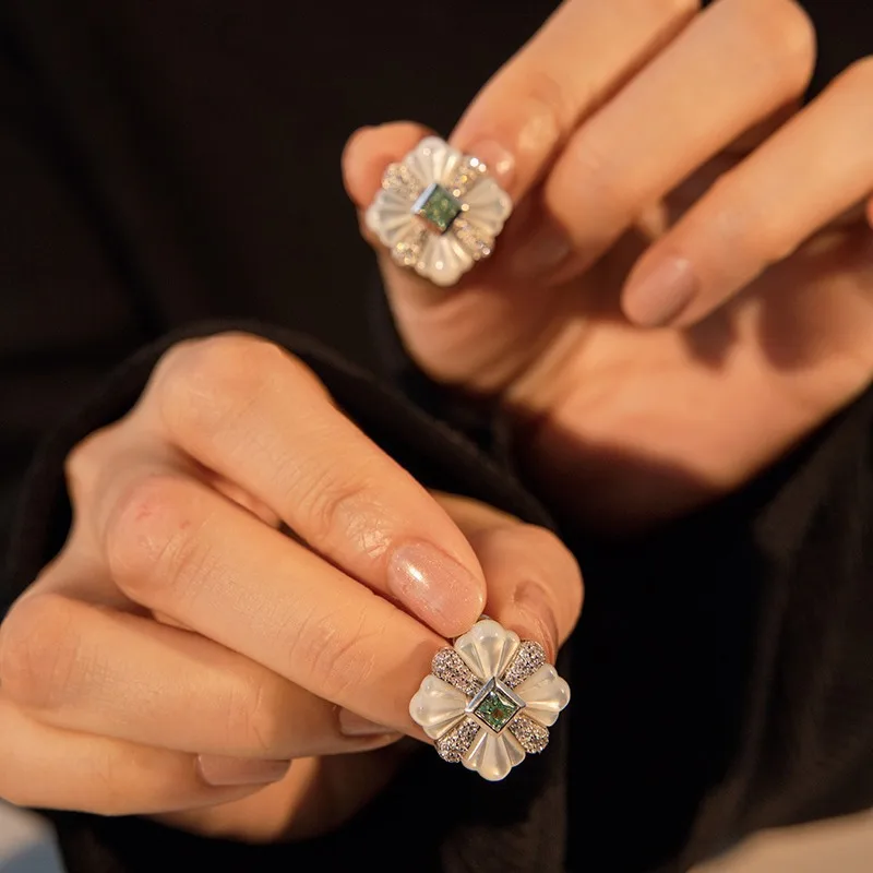 

White Bay Paraiba Color Princess Square Earrings S925 Sterling Silver Premium Earrings