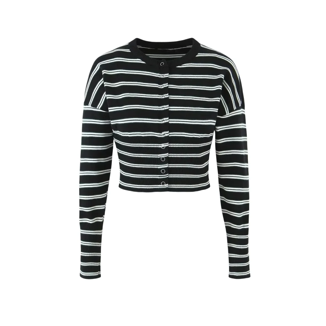 

Облегающий короткий вязаный свитер, женский осенний модный топ в европейском стиле с круглым вырезом и длинными рукавами, с застежкой на талии