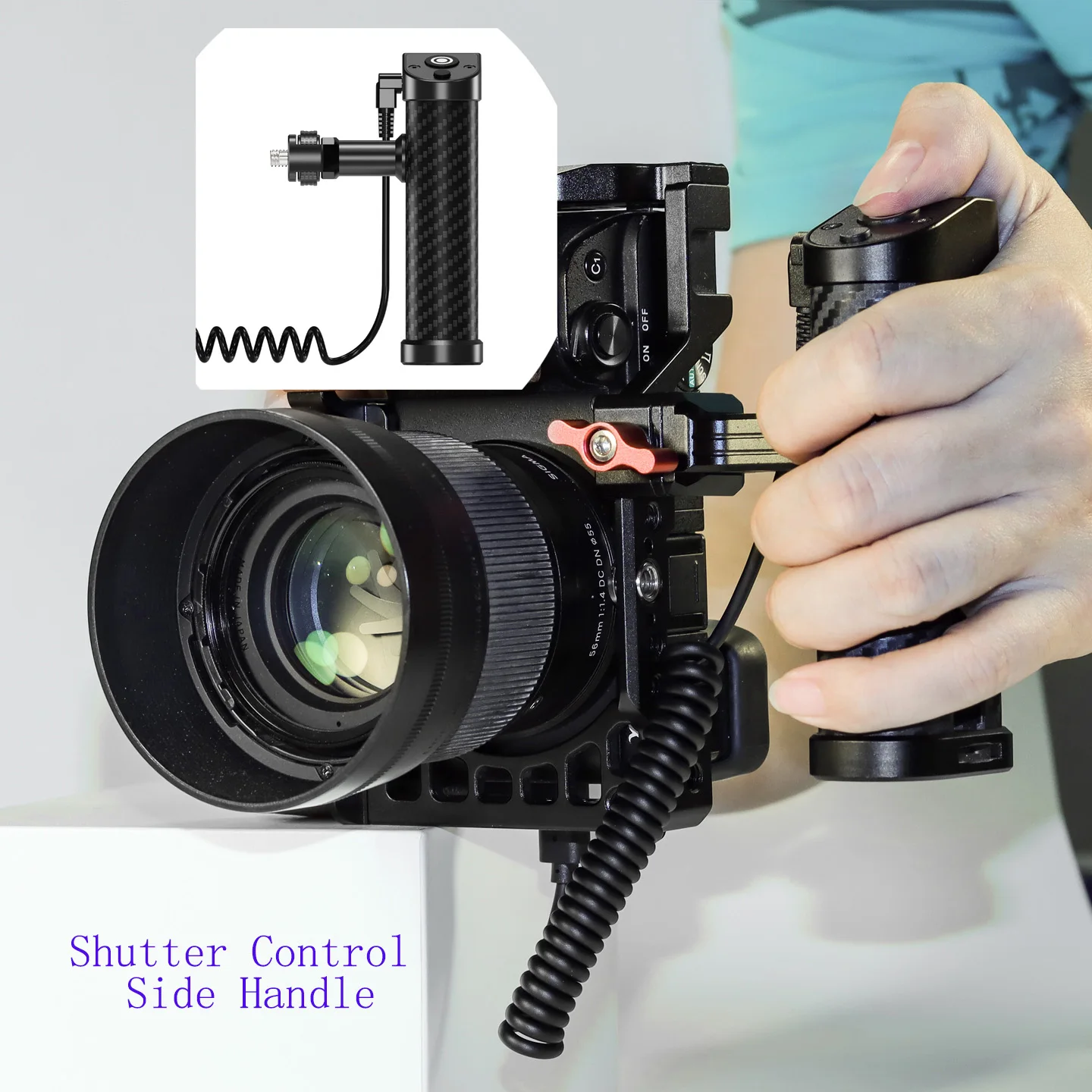 

Shutter Control Side Handle with 1/4 Arri Locating NATO Quick Release Rail Clamp Handgrip for Sony Canon Nikon Camera Cage Rig