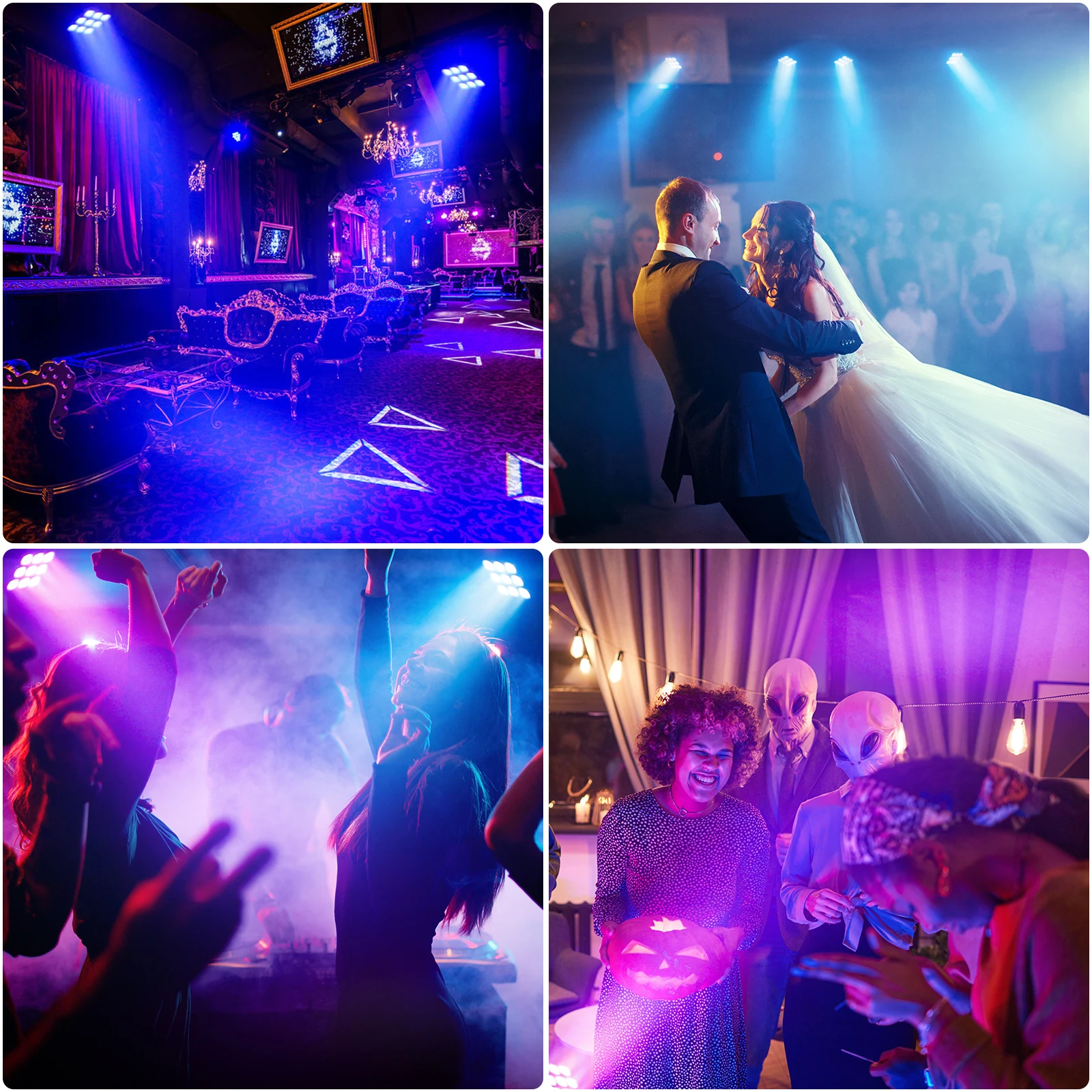 RGBW 9 المصابيح الاسمية ضوء المرحلة تأثير الإضاءة التحكم عن بعد DJ ديسكو مصابيح حفلات لمسرح الحفل عيد الميلاد بار نادي الزفاف