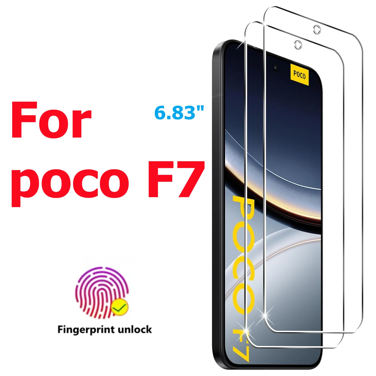 

For poco F7 6.83'' tempered Glass Fingerprint unlock protective film, scratch resistant and bubble free