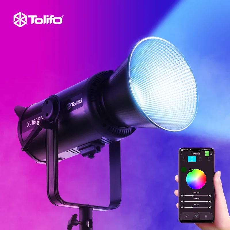 Tolifo X-180RGB LED Video Light 180W RGB 2700-6500K COB Bowens Photography Studio Lighting Lamp with Bluetooth APP Control