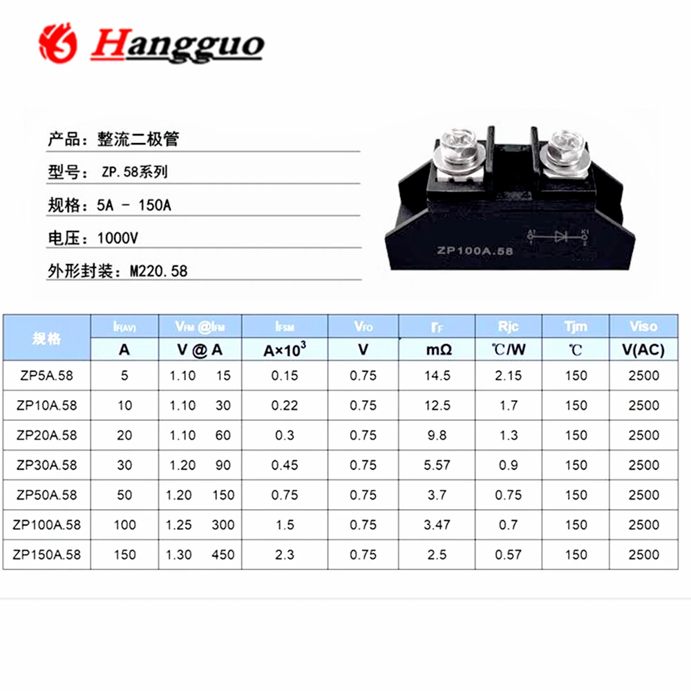 ZP100A 1000V new rectifier diode ZP5A 10A 15A 20A 25A 30A 40A 50A 55A 70A 90A 100A 150A Small anti-reverse diode