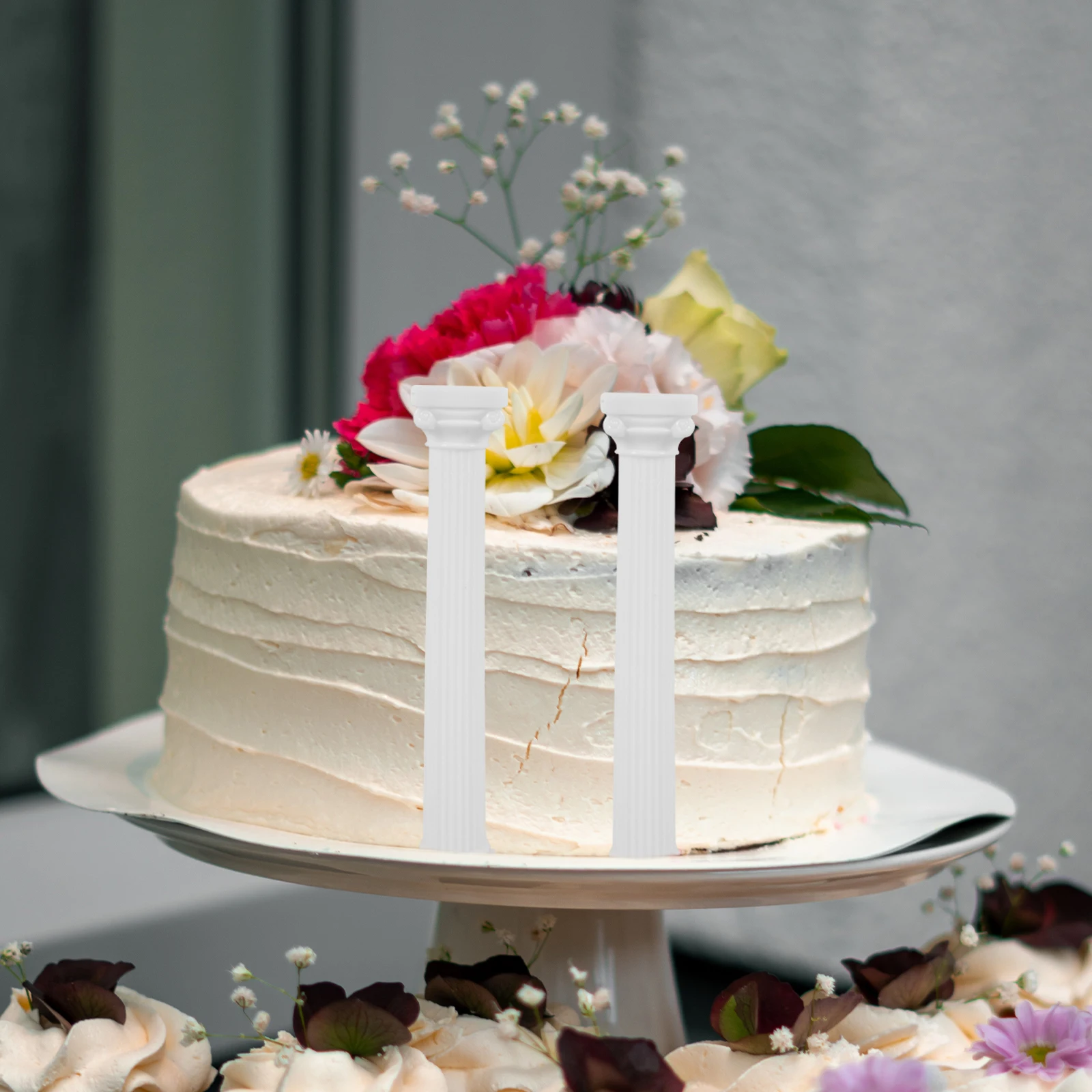 เสาคอลัมน์พลาสติกสำหรับวางเค้ก 12 ชิ้น สไตล์โรมัน สำหรับตกแต่งเค้กแต่งงานแบบวินเทจ หลายชั้น
