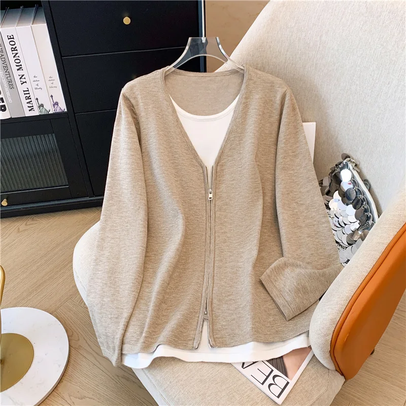 Ensemble Deux Pièces Vintage en Tricot pour Femme, Couleur Unie, Décontracté, Sweat à Capuche avec Fermeture Éclair, Taille Haute, Pantalon à Jambes Larges, Automne Hiver