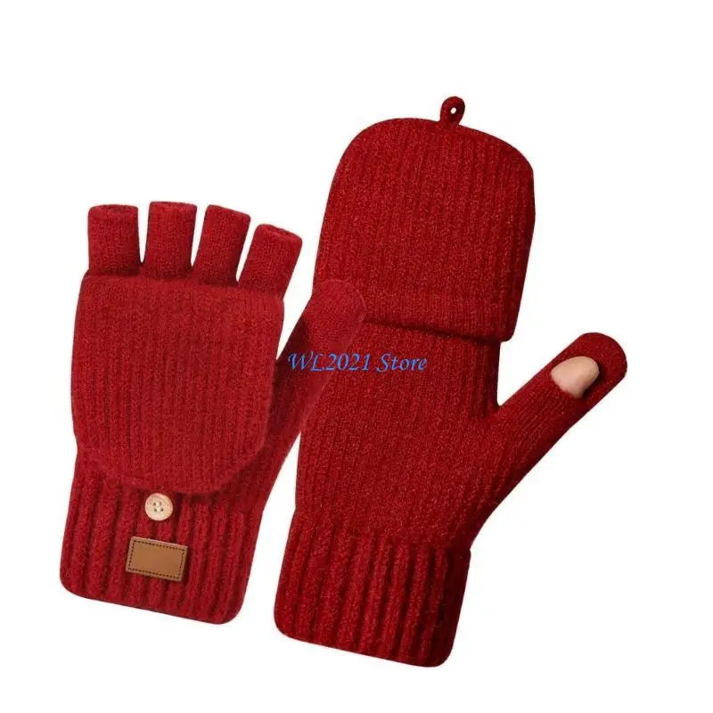 

G5GC Women Half Finger Gloves Windproof Winter Knitted Double Layered Lined For Freezing Temperatures