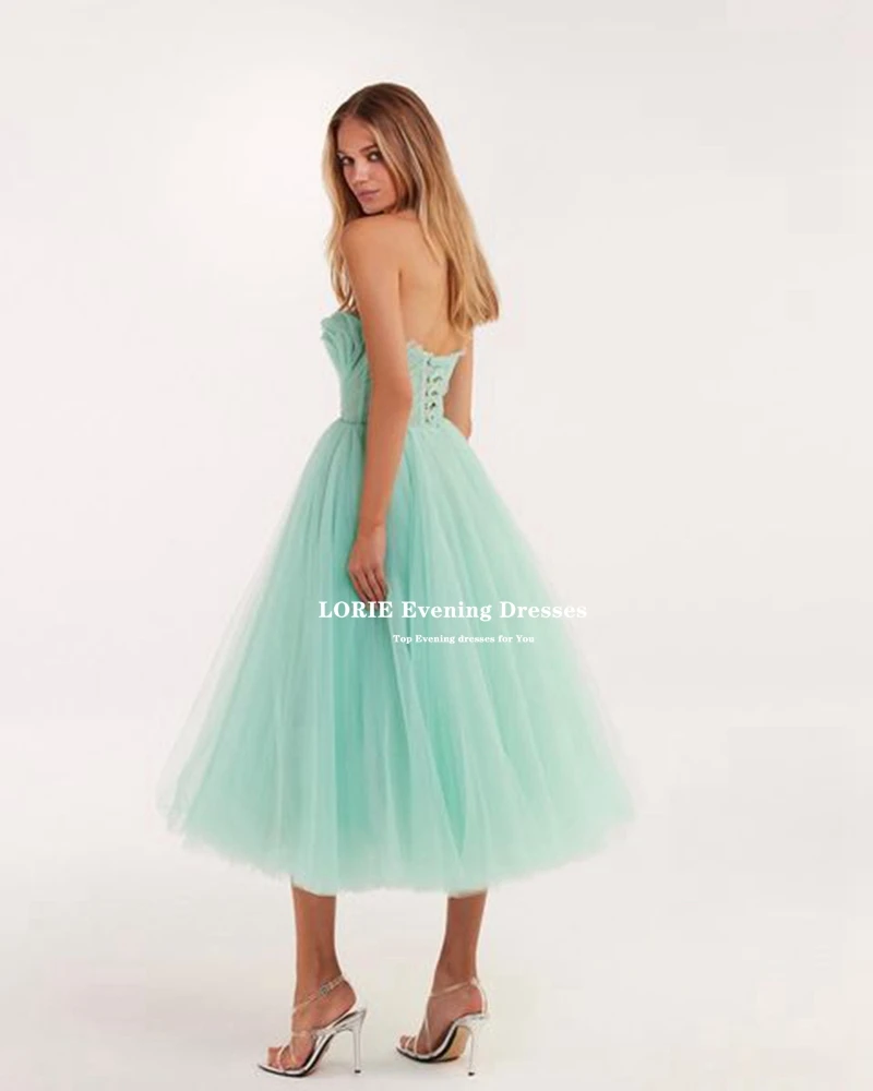 LORIE Coral Tulle A-line Prom Dresses Lace-up Vestidos De Graduación Pleat Tea-Length Formal Occasion Dresses Robes De Soirée