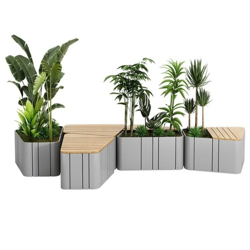 

Outdoor stainless steel wrought iron flower box seat combination, flower slot with seat