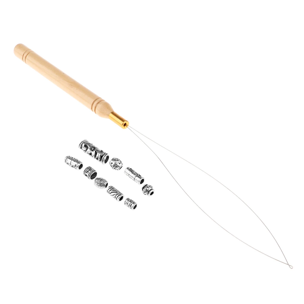 9 Pieces Breadlock Beads And Hair Extension Loop Needle Threader Pulling