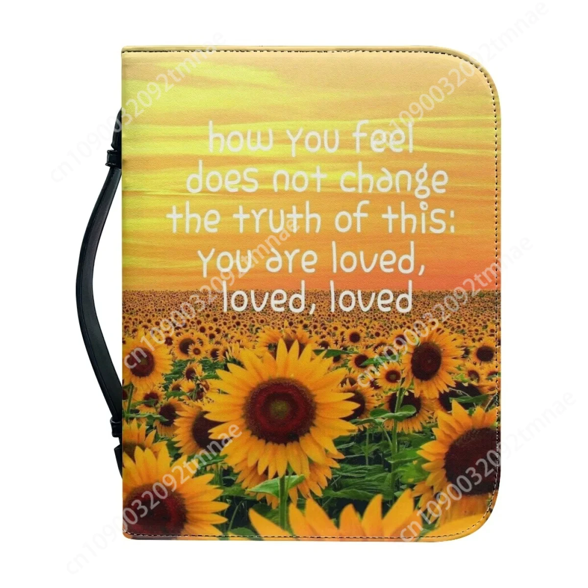 Sunflower PU Leather Handbags for Women Portable Christianity Bible Bag New Sunflower Bible Poem Print Bible Storage Bags Custom