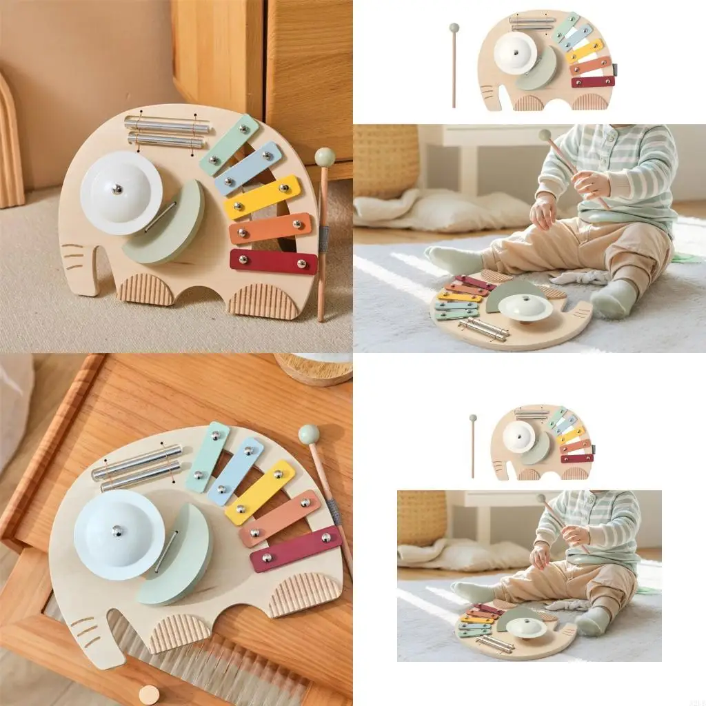 Instrumento percusión madera para niños Diseño elefante 5 tono Exploración musical Exploración xilófona para niños Toy