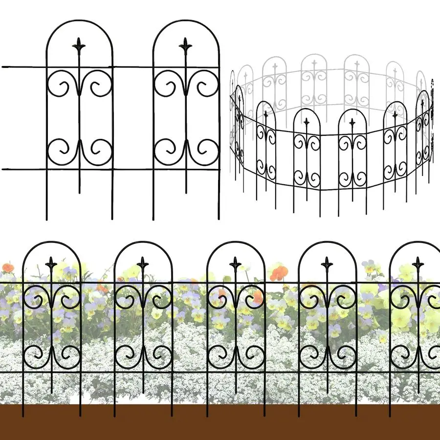 

Декоративный садовый забор-ограждение, 32 дюйма (В) x 17,5 дюймов (Ш), 14 панелей, общая длина 20 футов, не требует копания, из кованого железа, устойчивый к ржавчине, для ландшафтного дизайна.