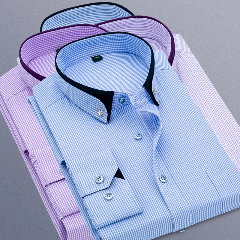 2024 Frühling Herbst neuen Stil Twill Freizeit hemd Langarm Männer No-Iron Soft Plaid Fashion Shirt hochwertige Kleidung männlich