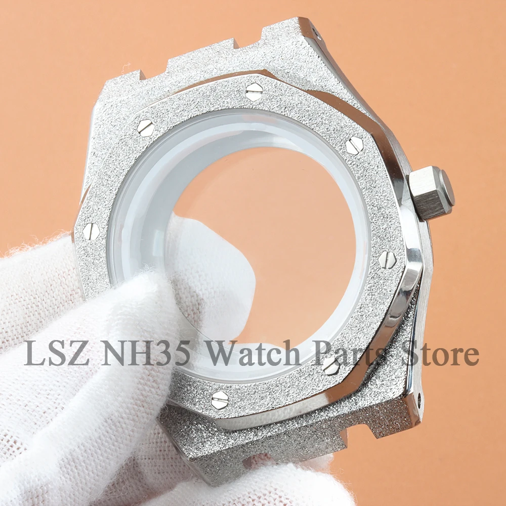 Cassa per orologio stile stella sabbia da 41 mm con bracciale solido Parti di orologi in oro rosa adatte al movimento Royal Oak NH35 NH36 Vetro zaffiro