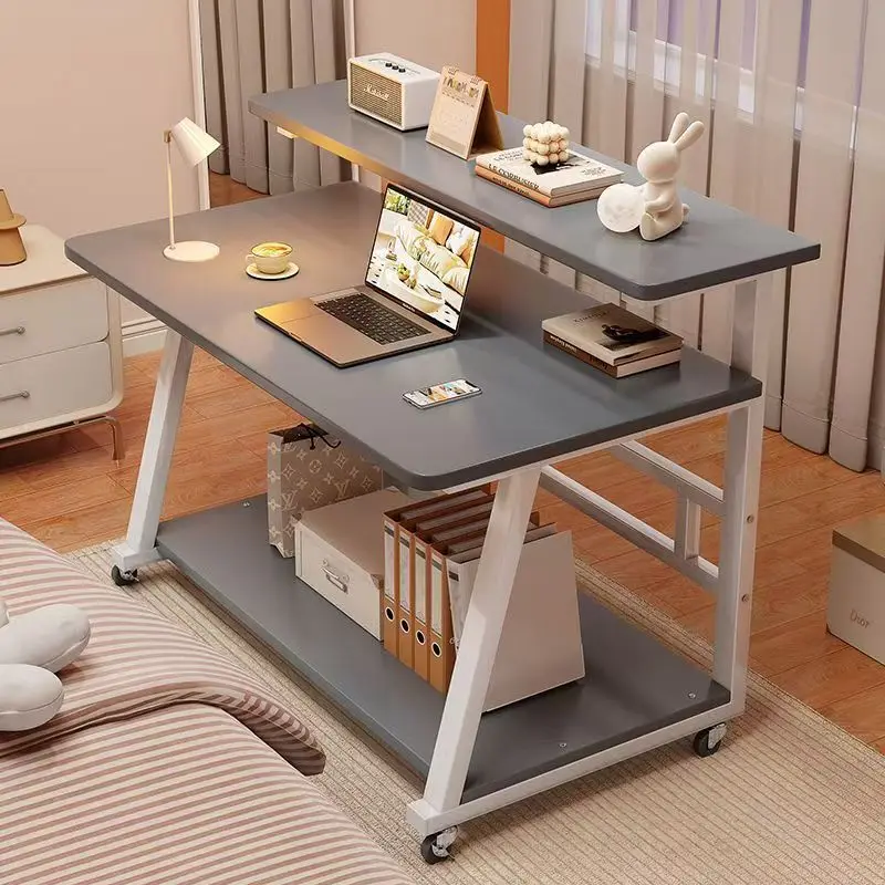 Household small apartment computer desk with pulley removable bedside study table bedroom simple double-layer notebook desk