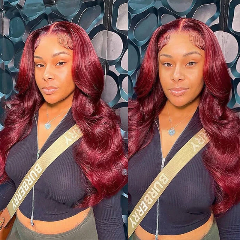 Burgundy 99J 13x6 Body Wave Lace Front Human Hair Wig 13×4 HD Transparent Lace Frontal Wigs Brazilian Red Colored  Wig for Women