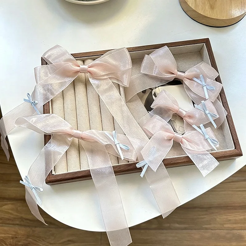 Fashion Pink Bow Ribbon Hair Clips For Women Girls Hairpins Barrettes Korean Bow Clips Party Hair Accessories Headwear Gifts